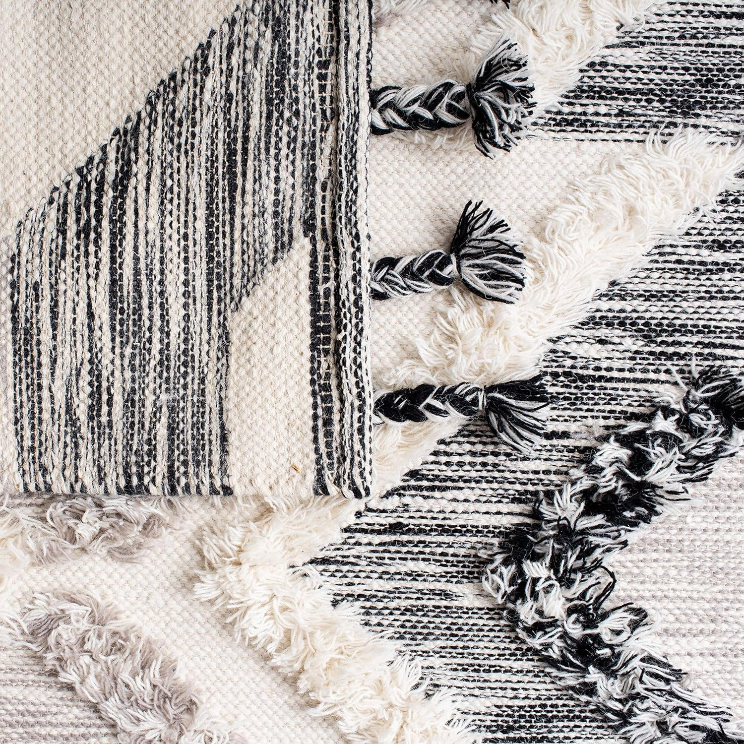 SAFAVIEH Kenya Collection Runner Rug - 2'3" x 8', Grey & Black, Handmade Moroccan Boho Tribal Tassel Wool, Ideal for High Traffic Areas in Living Room, Bedroom (KNY960F)