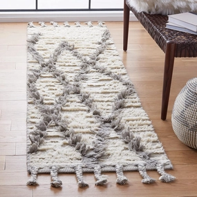 SAFAVIEH Kenya Collection Runner Rug - 2'3" x 8', Ivory & Grey, Handmade Moroccan Boho Tribal Tassel Wool, Ideal for High Traffic Areas in Living Room, Bedroom (KNY954A)