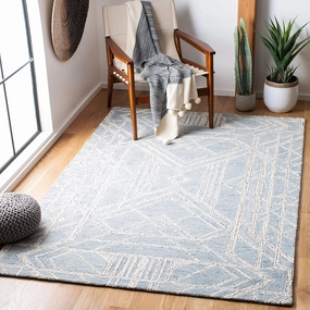 SAFAVIEH Micro-Loop Collection 5' Square Light Blue/Ivory MLP173M Handmade Premium Wool Area Rug