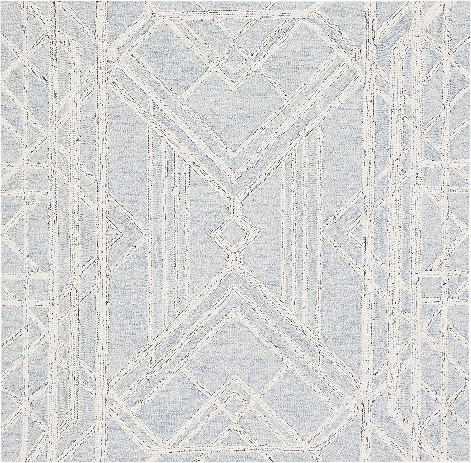 SAFAVIEH Micro-Loop Collection 5' Square Light Blue/Ivory MLP173M Handmade Premium Wool Area Rug