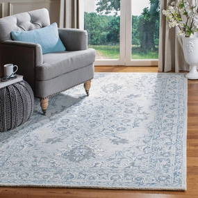SAFAVIEH Micro-Loop Collection Area Rug - 5' x 8', Light Blue & Ivory, Handmade Shabby Chic Wool, Ideal for High Traffic Areas in Living Room, Bedroom (MLP504M)