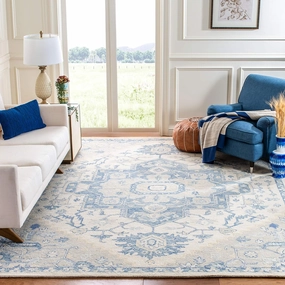 SAFAVIEH Micro-Loop Collection Area Rug - 8' x 10', Ivory & Blue, Handmade Shabby Chic Medallion Wool, Ideal for High Traffic Areas in Living Room, Bedroom (MLP503G)