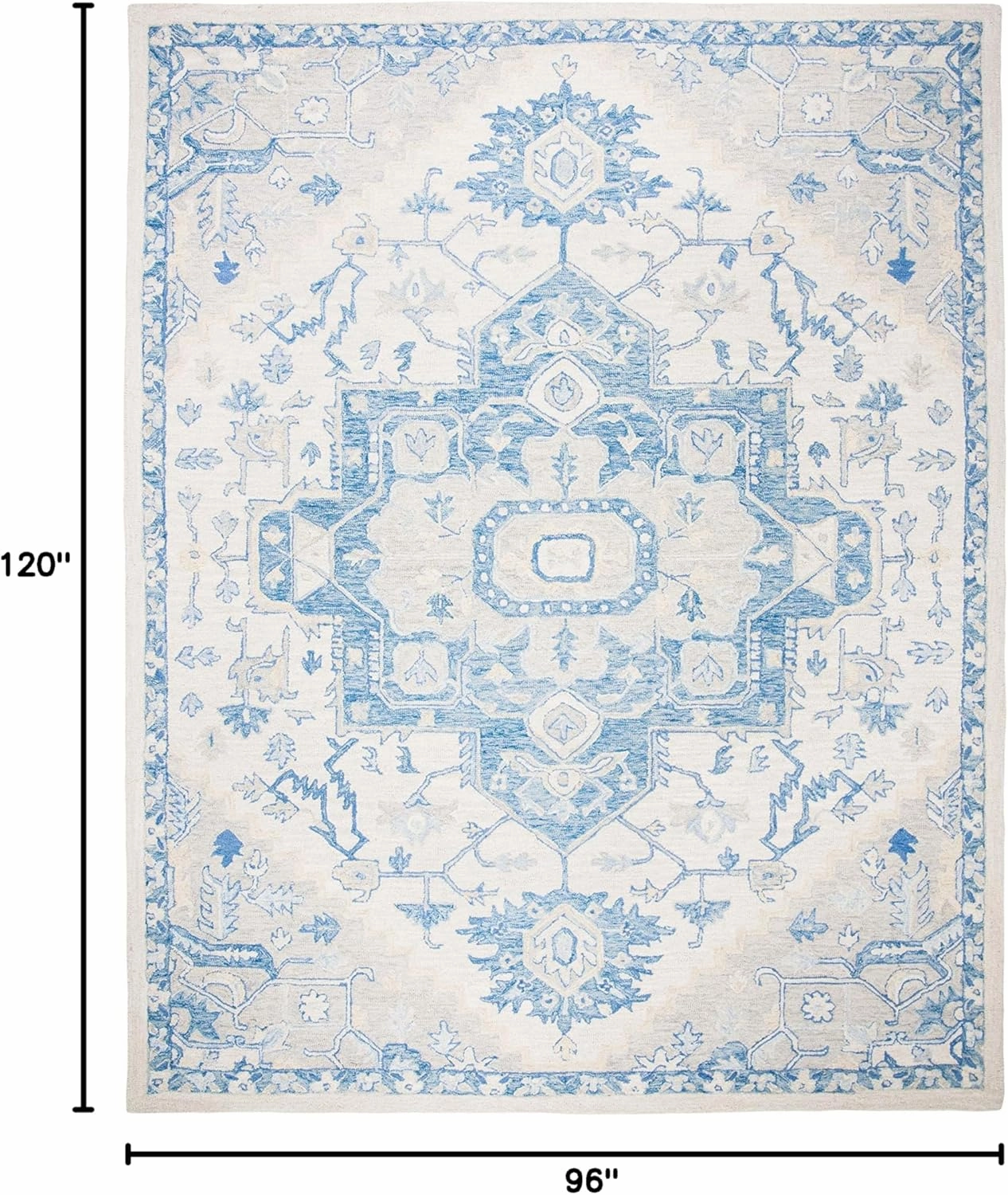 SAFAVIEH Micro-Loop Collection Area Rug - 8' x 10', Ivory & Blue, Handmade Shabby Chic Medallion Wool, Ideal for High Traffic Areas in Living Room, Bedroom (MLP503G)