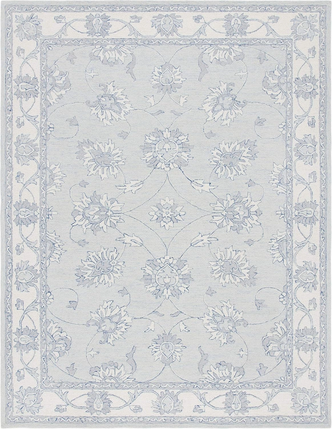 SAFAVIEH Micro-Loop Collection Area Rug - 9' x 12', Light Blue & Ivory, Handmade Wool, Ideal for High Traffic Areas in Living Room, Bedroom (MLP536L)