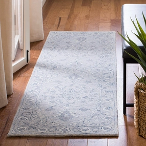 SAFAVIEH Micro-Loop Collection Runner Rug - 2'3" x 7', Light Blue & Ivory, Handmade Shabby Chic Wool, Ideal for High Traffic Areas in Living Room, Bedroom (MLP504M)