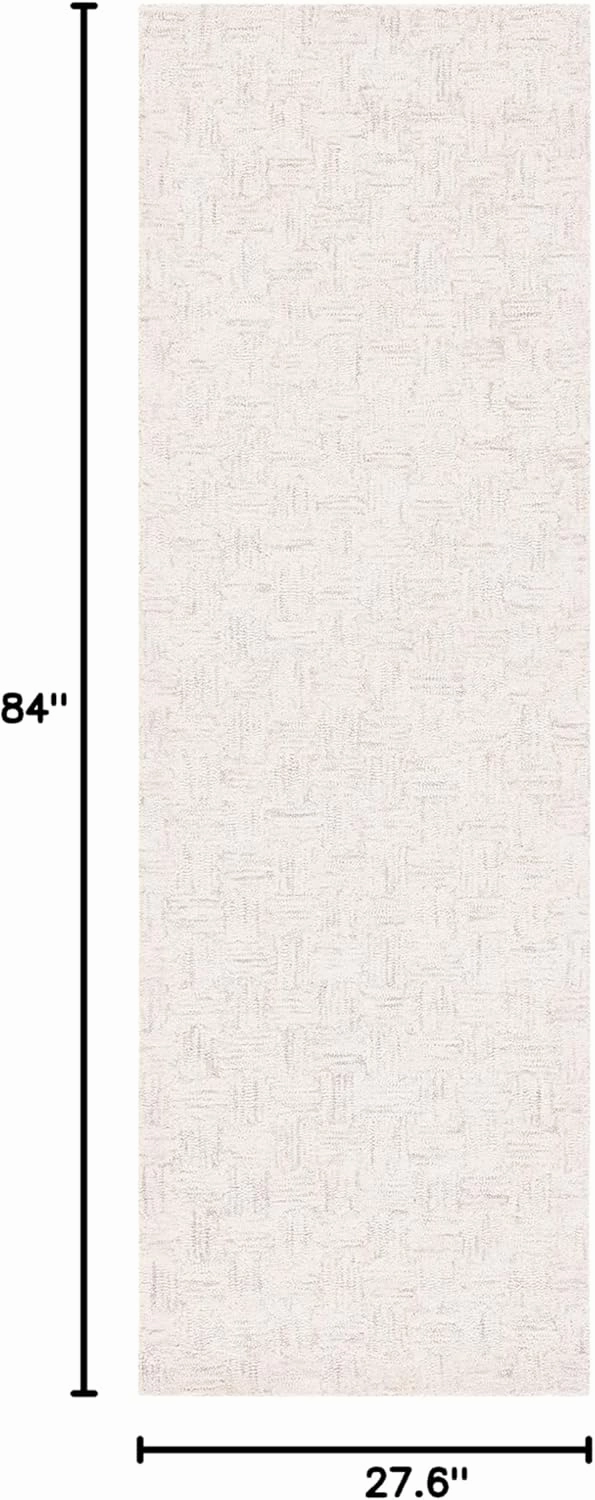 SAFAVIEH Micro-Loop Collection Runner Rug - 2'3" x 7', Light Grey & Ivory, Handmade Wool, Ideal for High Traffic Areas in Living Room, Bedroom (MLP537F)