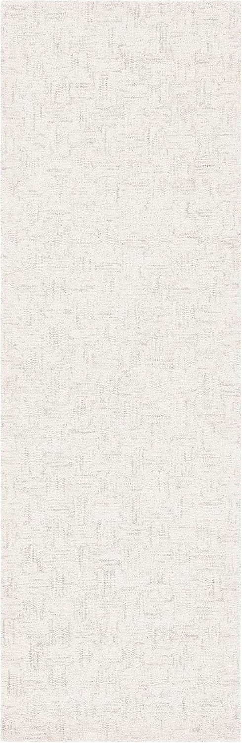 SAFAVIEH Micro-Loop Collection Runner Rug - 2'3" x 7', Light Grey & Ivory, Handmade Wool, Ideal for High Traffic Areas in Living Room, Bedroom (MLP537F)