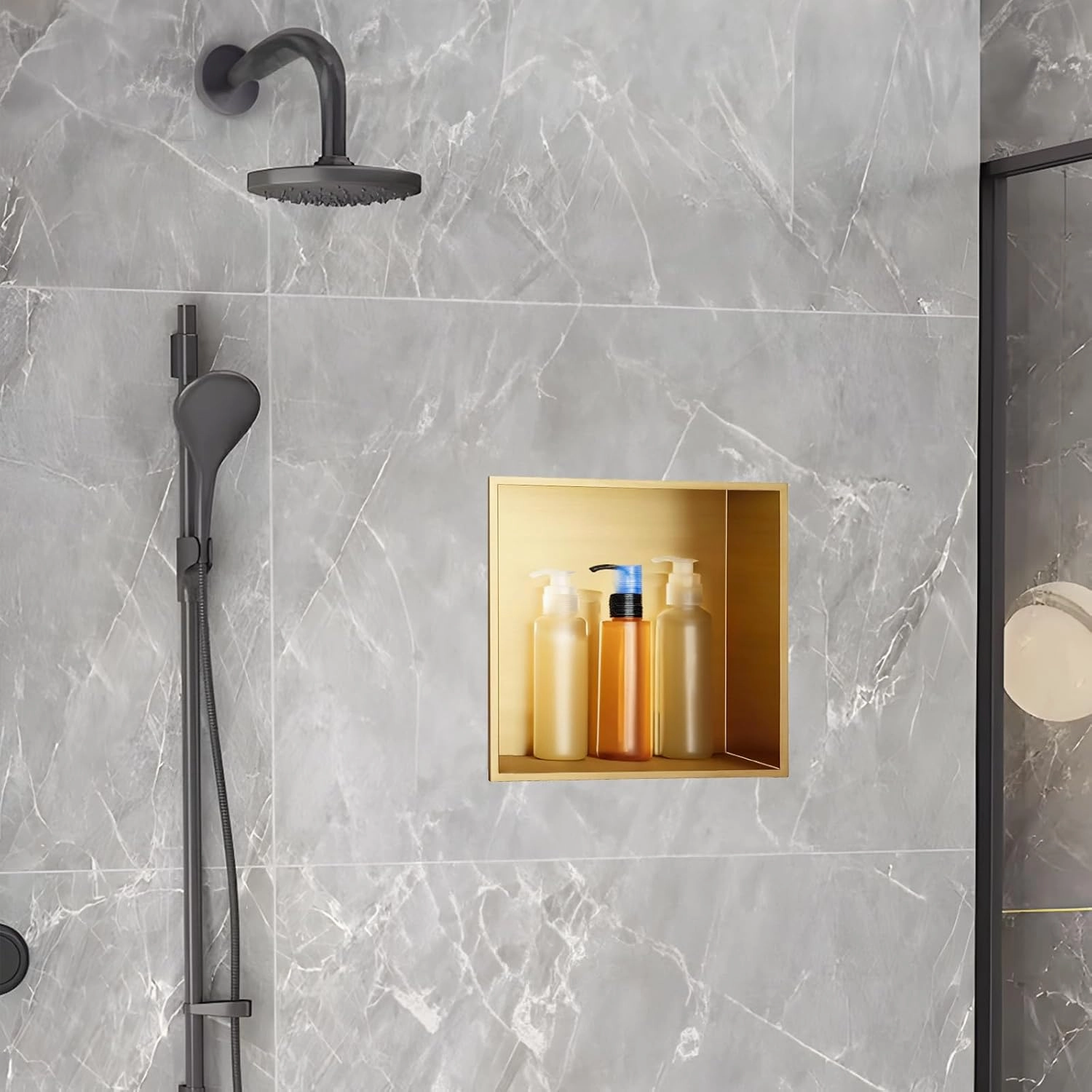 SaniteModar Shower Niche 12" X 12", Brushed Gold Stainless Steel Niche for Shower Wall, No Tile Needed