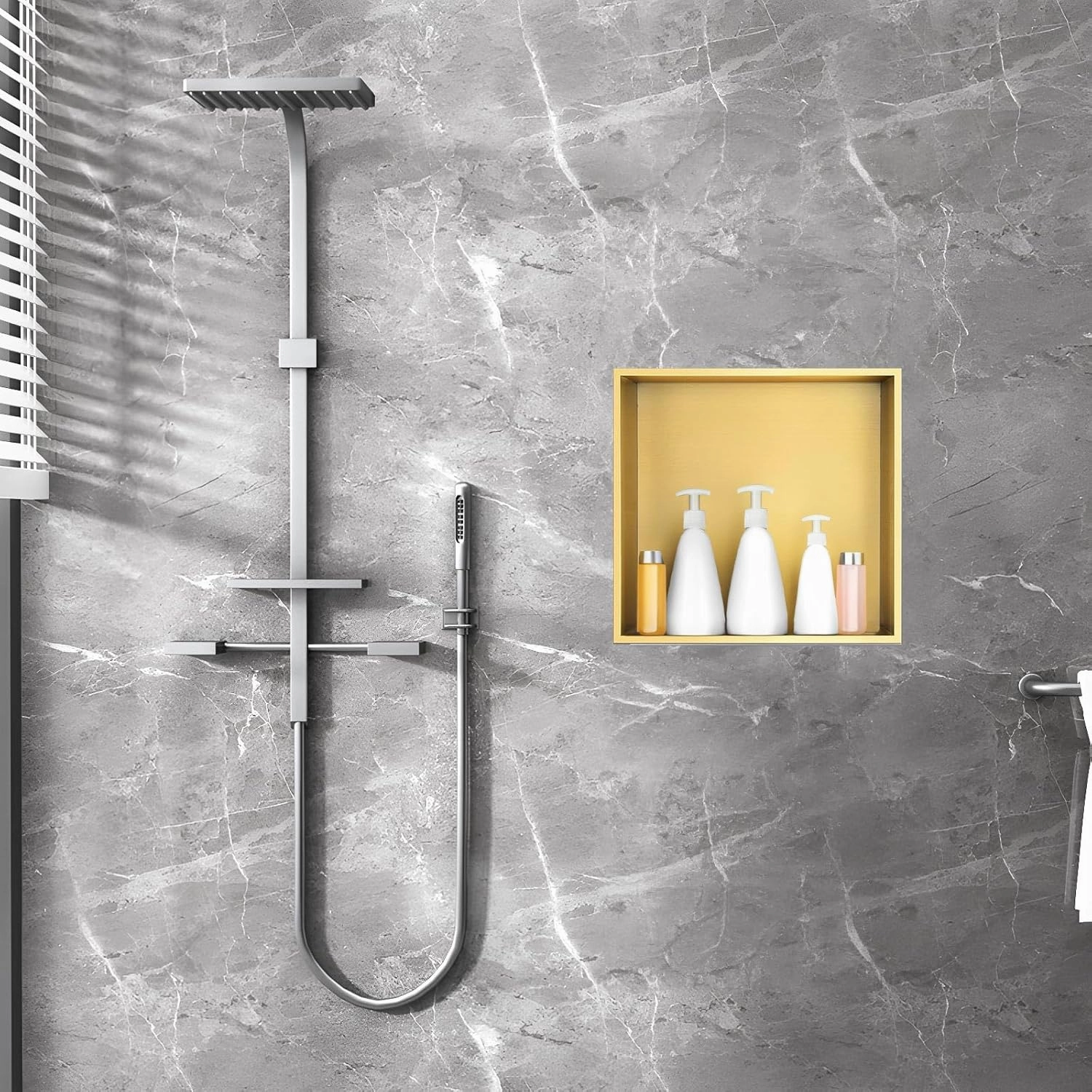 SaniteModar Shower Niche 12" X 12", Brushed Gold Stainless Steel Niche for Shower Wall, No Tile Needed