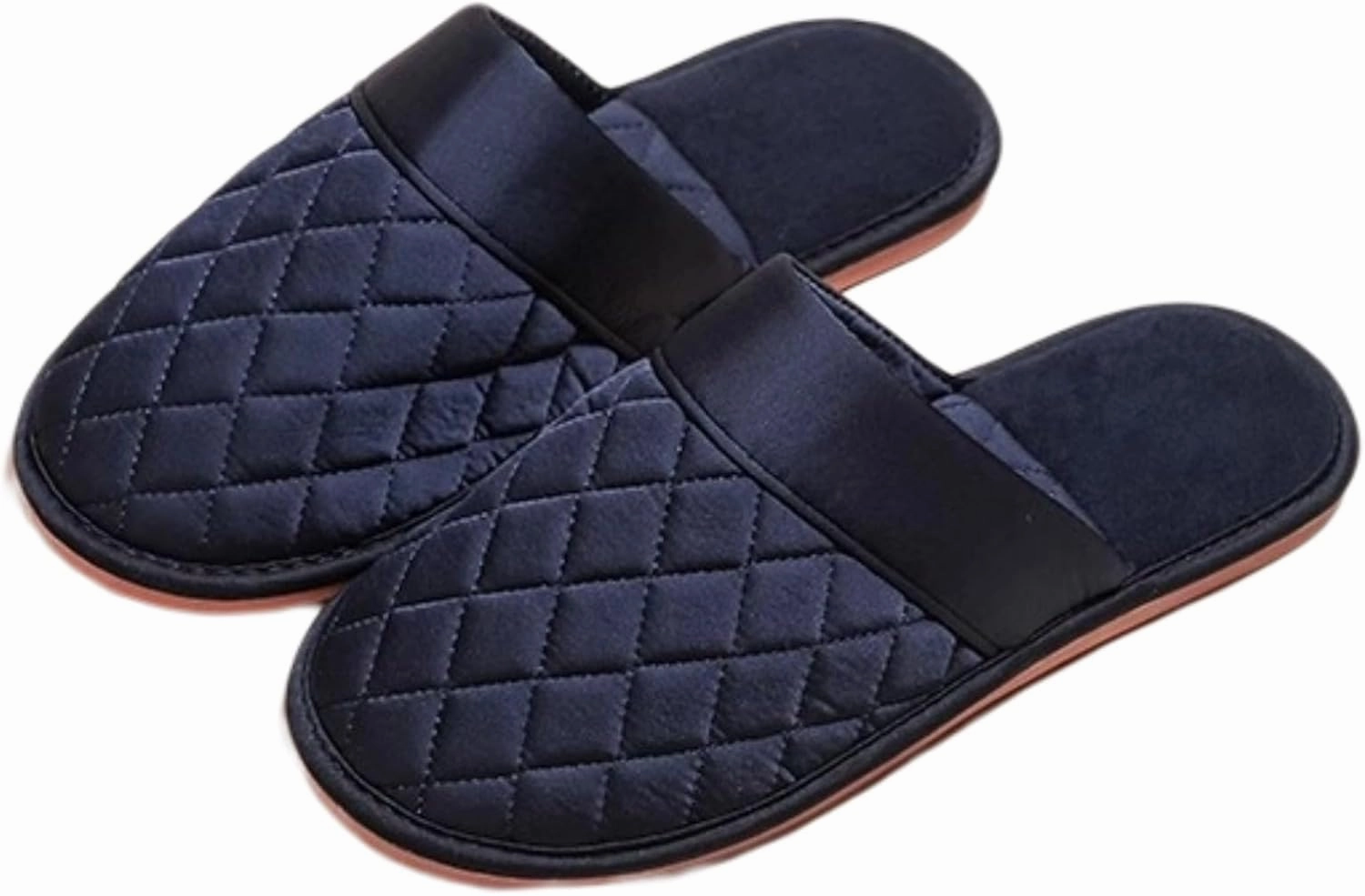 Satin Couple Home Slippers for Spring & Autumn, Indoor Closed-Toe Bedroom Slip-ons with Rhombic Pattern