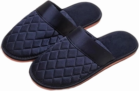 Satin Couple Home Slippers for Spring & Autumn, Indoor Closed-Toe Bedroom Slip-ons with Rhombic Pattern