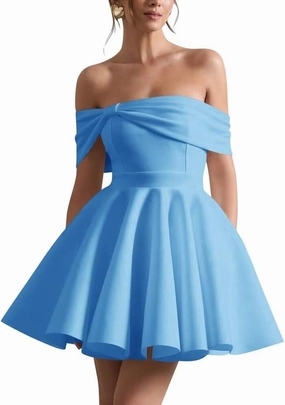 Satin Wedding Dresses for Bride Off Shoulder Bowknot Short Homecoming Dresses for Teens Puffy Sleeve Prom Party Gown