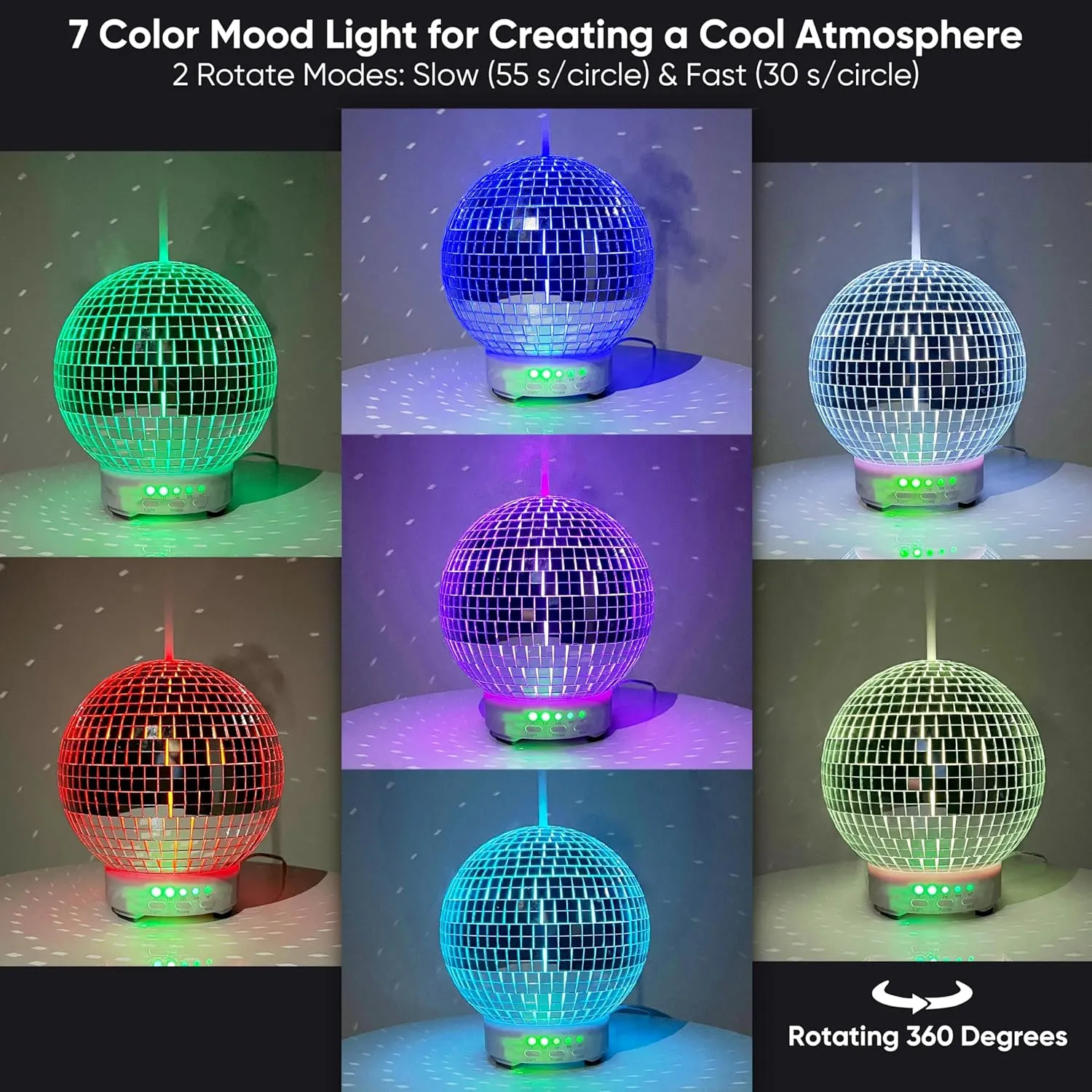 SCANDINORDICA Disco Ball Diffuser Rotating - 300 ML Essential Oil Diffuser with Whisper Quiet Operation, Night Lights, Cute Maximalist Disco Ball Decor | Aromatherapy Diffuser for Large Room Pink