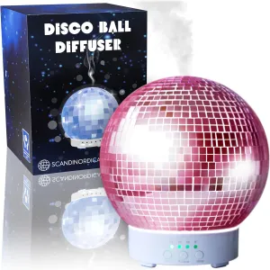 SCANDINORDICA Disco Ball Diffuser Rotating - 300 ML Essential Oil Diffuser with Whisper Quiet Operation, Night Lights, Cute Maximalist Disco Ball Decor | Aromatherapy Diffuser for Large Room Pink