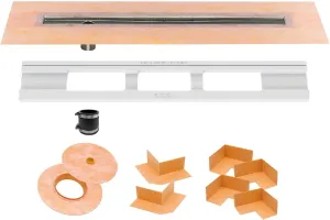 Schluter Kerdi Line Shower Drain with 32" Stainless Steel Channel Body Offset and Waterproof Kerdi Collar - for Showers & Wet Rooms - Off-Set and Center Outlets - KL1VO60E80