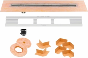 Schluter Kerdi Line Shower Drain with 48" Stainless Steel Channel Body Offset and Waterproof Kerdi Collar - for Showers & Wet Rooms - Off-Set and Center Outlets - KL1VO60E120