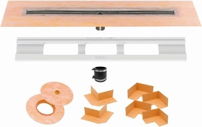 Schluter Kerdi Line Shower Drain with 60" Stainless Steel Channel Body and Waterproof Kerdi Collar - For Showers & Wet Rooms - Off-set and Center Outlets - KL1V60E150