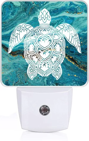 Sea Turtle Night Light, Plug-into Wall Green Marble Nightlight Lamp with Dusk to Dawn Sensor, Led Lamp 0.5W Energy Efficient for Boys Girls Adults Home Decor
