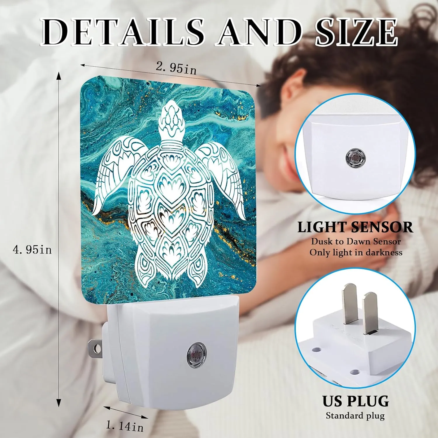 Sea Turtle Night Light, Plug-into Wall Green Marble Nightlight Lamp with Dusk to Dawn Sensor, Led Lamp 0.5W Energy Efficient for Boys Girls Adults Home Decor