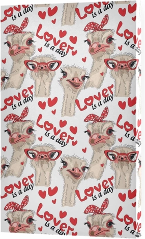 Seamless Ostriches with Red Glasses Hairpins Lover is a Day Framed Canvas Wall Art with Wooden Frame, Ready to Hang Wooden Frame Oil Painting, Artwork Poster Print Decor 15.8 x 23.7 inch