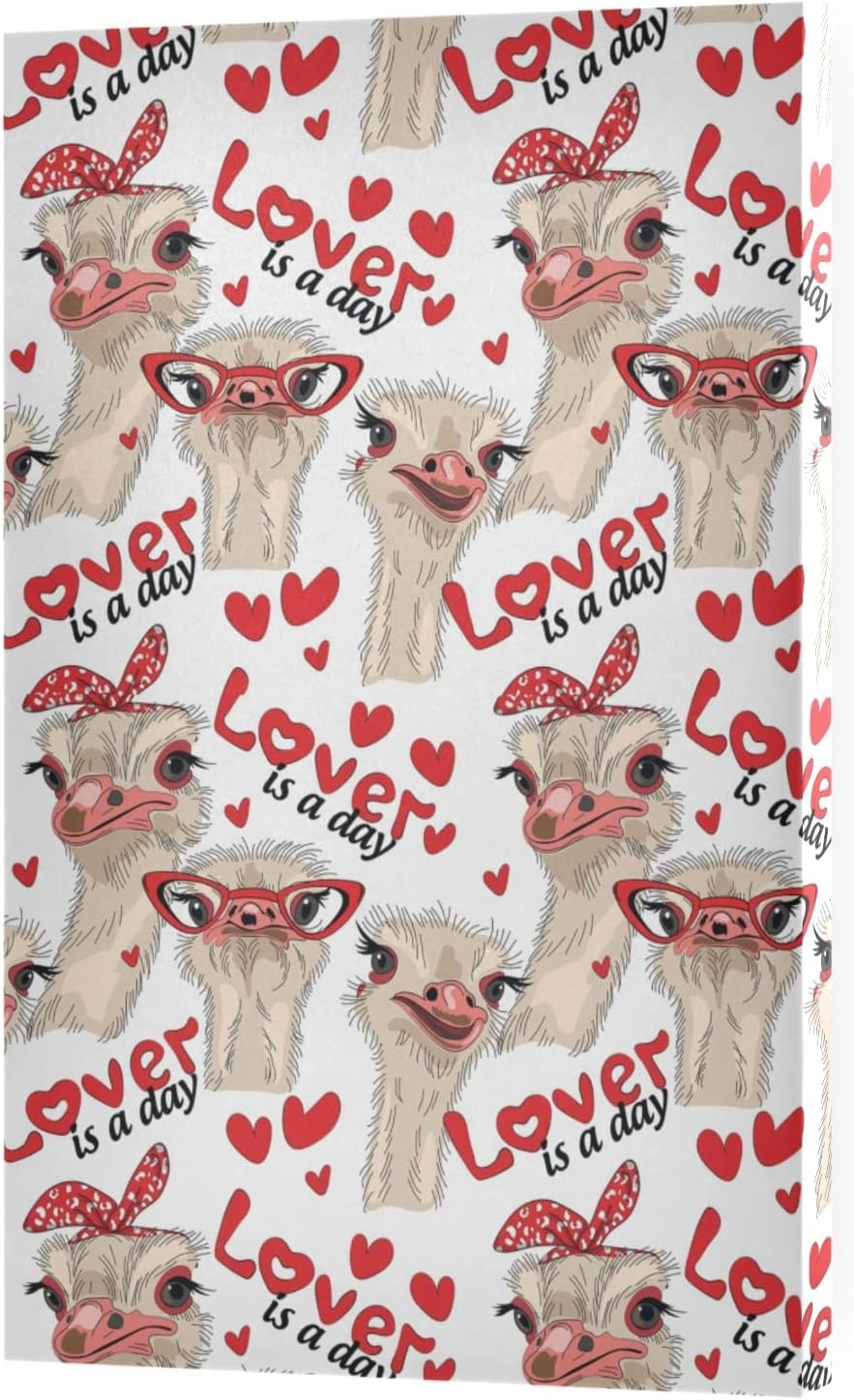 Seamless Ostriches with Red Glasses Hairpins Lover is a Day Framed Canvas Wall Art with Wooden Frame, Ready to Hang Wooden Frame Oil Painting, Artwork Poster Print Decor 15.8 x 23.7 inch