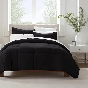 SERTA Simply Clean Ultra Soft Hypoallergenic Solid 3 Piece Comforter Set, Full/Queen, Black