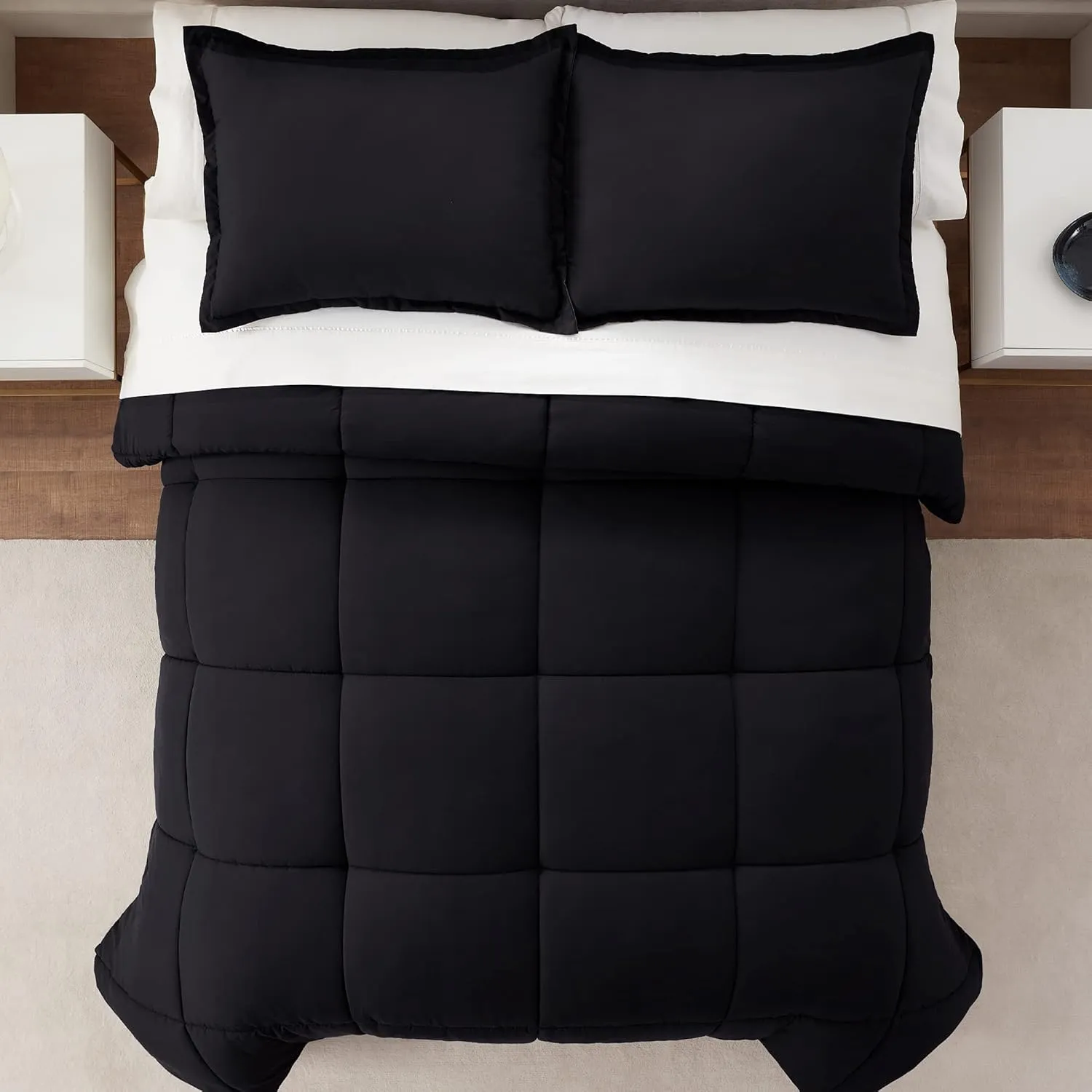 SERTA Simply Clean Ultra Soft Hypoallergenic Solid 3 Piece Comforter Set, Full/Queen, Black