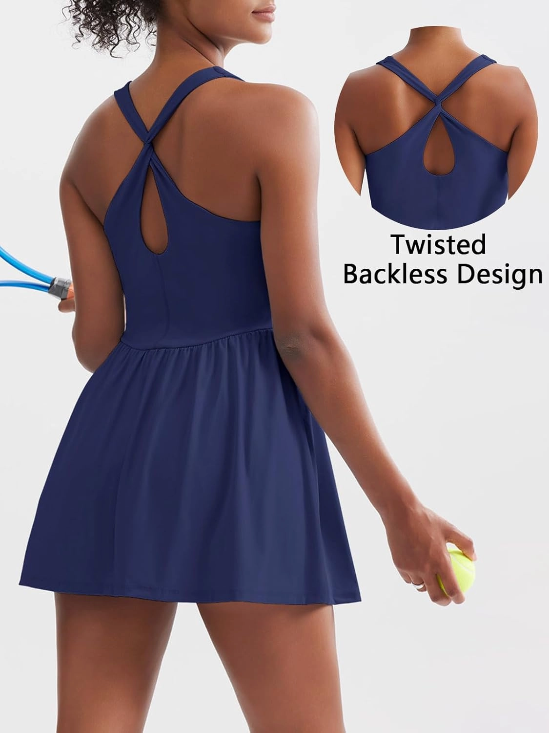 Sexyasasii Women's Summer Athletic Tennis Dress with Built in Shorts and Bra Square Neck Workout Exercise Active Golf Dresses
