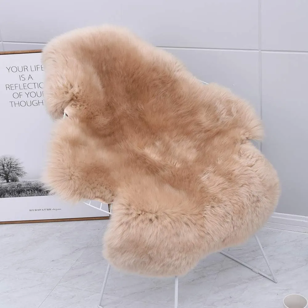Shaggy Fur Area Rug, Genuine New Zealand Sheepskin Rug, Soft Fur Prayer Pup Carpet Mat, Single Pelt 2ft x 3ft Light Brown