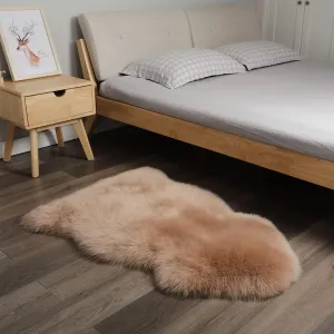 Shaggy Fur Area Rug, Genuine New Zealand Sheepskin Rug, Soft Fur Prayer Pup Carpet Mat, Single Pelt 2ft x 3ft Light Brown