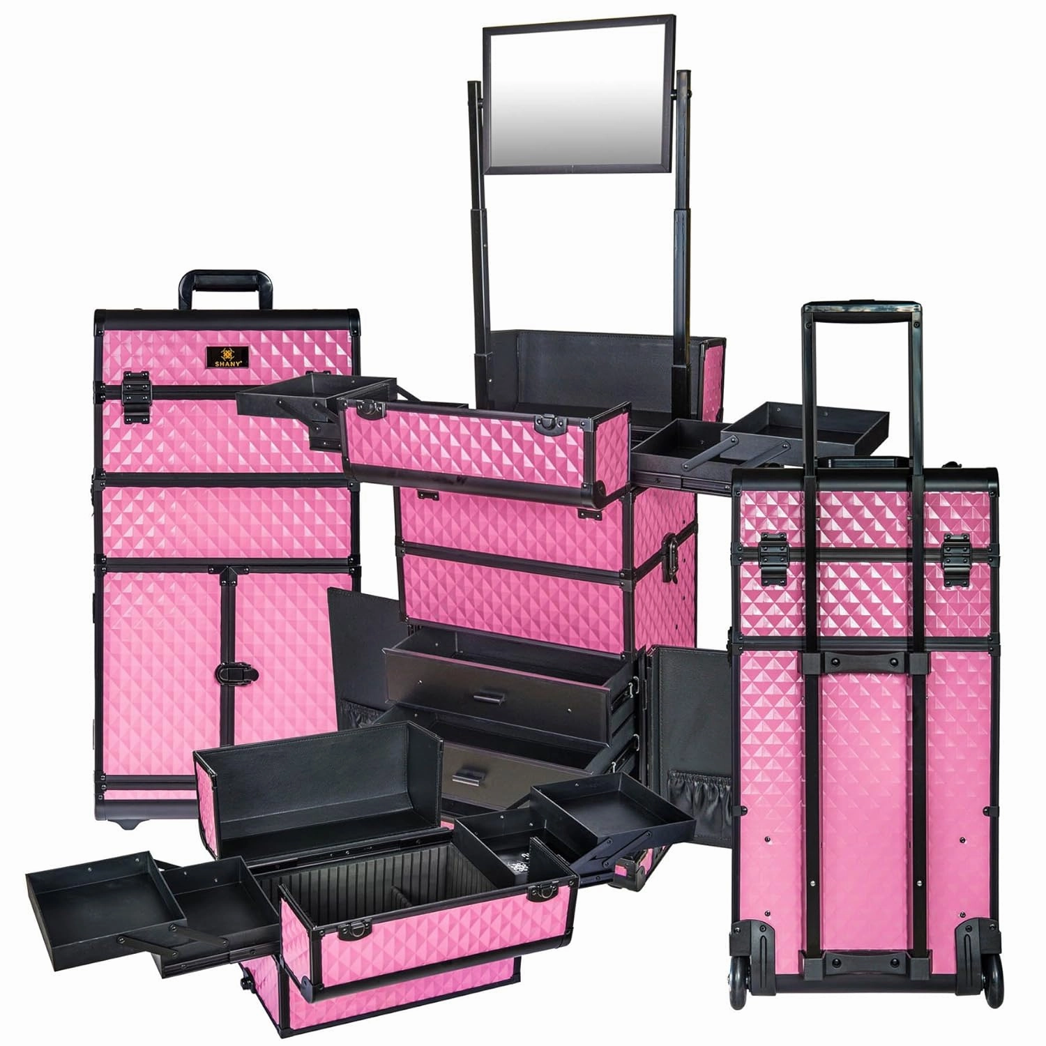SHANY REBEL Series Pro Makeup Artists Rolling Train Case - Trolley Case - Provocative Rose