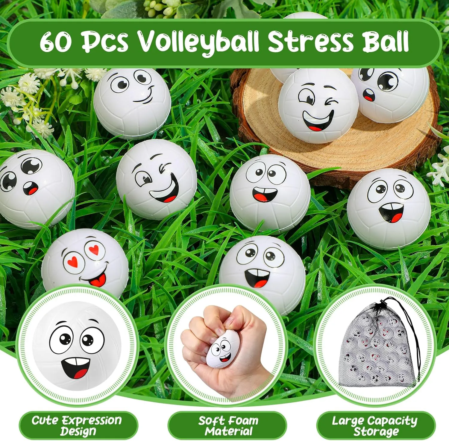 Shappy 100 Pcs Mini Volleyball Stress Balls Tiny Foam Sports Balls with Emotion Volleyball Team Gifts with Mesh Drawstring Bag for Party Birthday School Carnival Reward, 6 Style