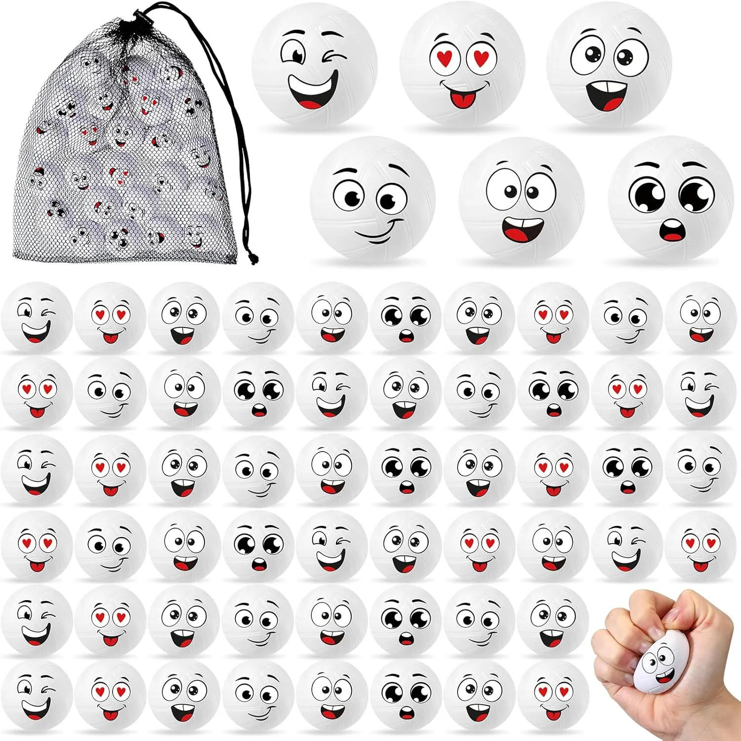 Shappy 100 Pcs Mini Volleyball Stress Balls Tiny Foam Sports Balls with Emotion Volleyball Team Gifts with Mesh Drawstring Bag for Party Birthday School Carnival Reward, 6 Style