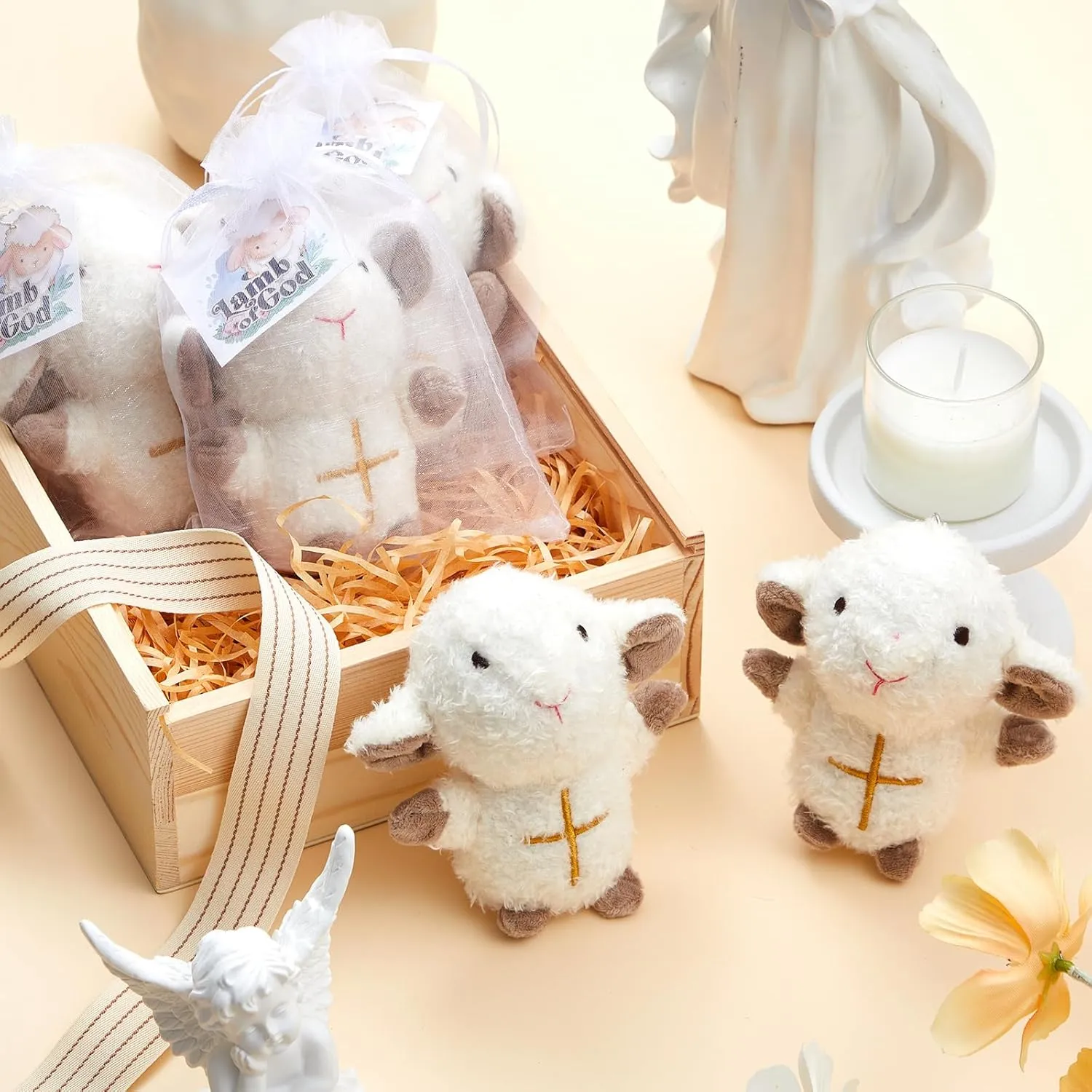 Shappy 6 Pcs Mini Plush Lambs Jesus Plush Toys Lamb of God Sheep Stuffed Animal Keychain Religious Easter Party Favors Basket Stuffers Christian Gifts for Easter Baptism First Communion Christening