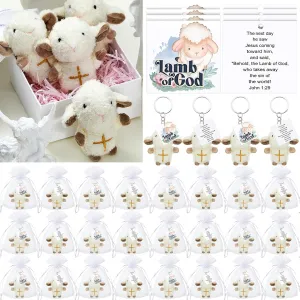 Shappy 6 Pcs Mini Plush Lambs Jesus Plush Toys Lamb of God Sheep Stuffed Animal Keychain Religious Easter Party Favors Basket Stuffers Christian Gifts for Easter Baptism First Communion Christening