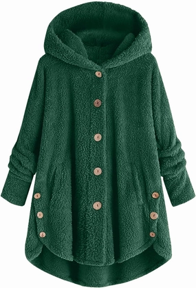 Sherpa Fleece Jacket For Women Cute Casual Loose Plus Size Hooded Button Down Cardigan Coat Warm Teddy Pajama Tops