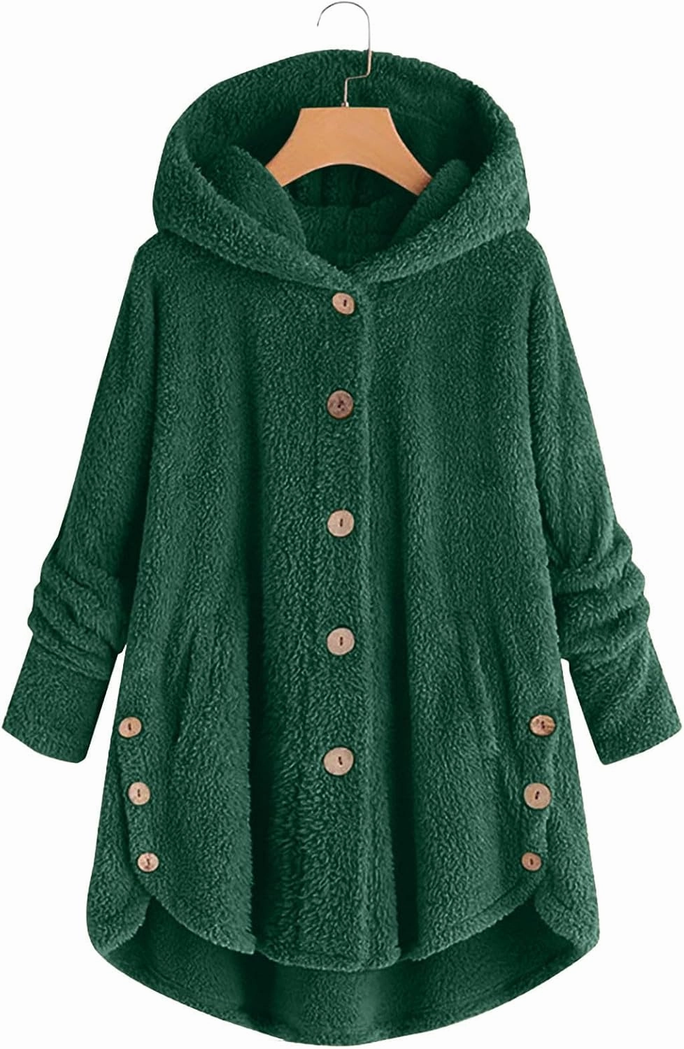 Sherpa Fleece Jacket For Women Cute Casual Loose Plus Size Hooded Button Down Cardigan Coat Warm Teddy Pajama Tops