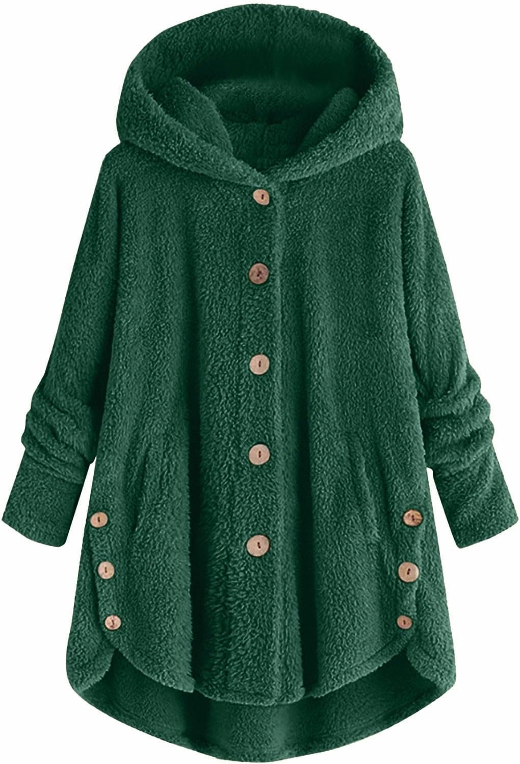 Sherpa Fleece Jacket For Women Cute Casual Loose Plus Size Hooded Button Down Cardigan Coat Warm Teddy Pajama Tops