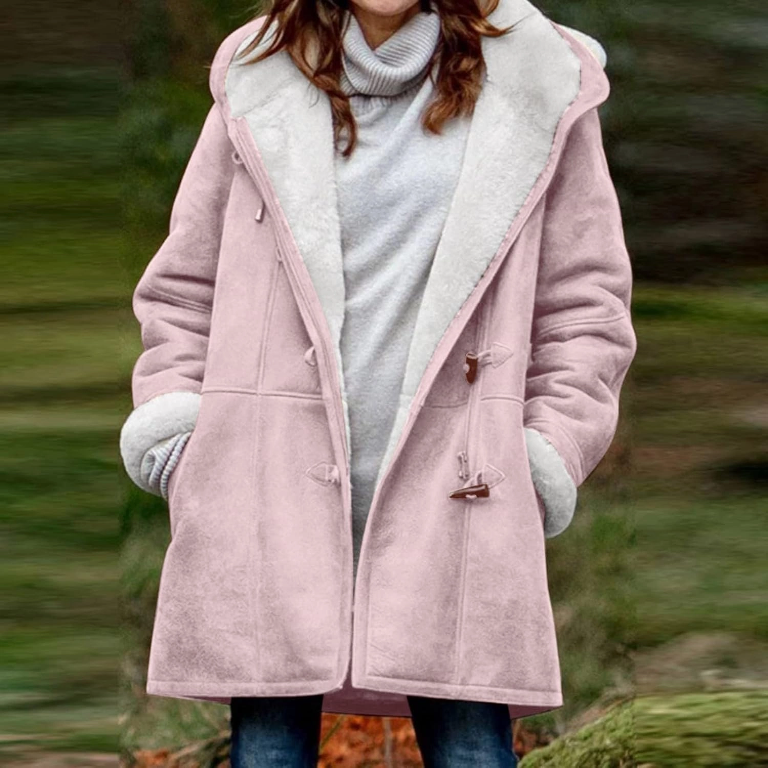 Sherpa Fleece Lined Jacket For Women 2024 Winter Warm Shearling Coat Casual Loose Plus Size Hooded Jackets With Pocket