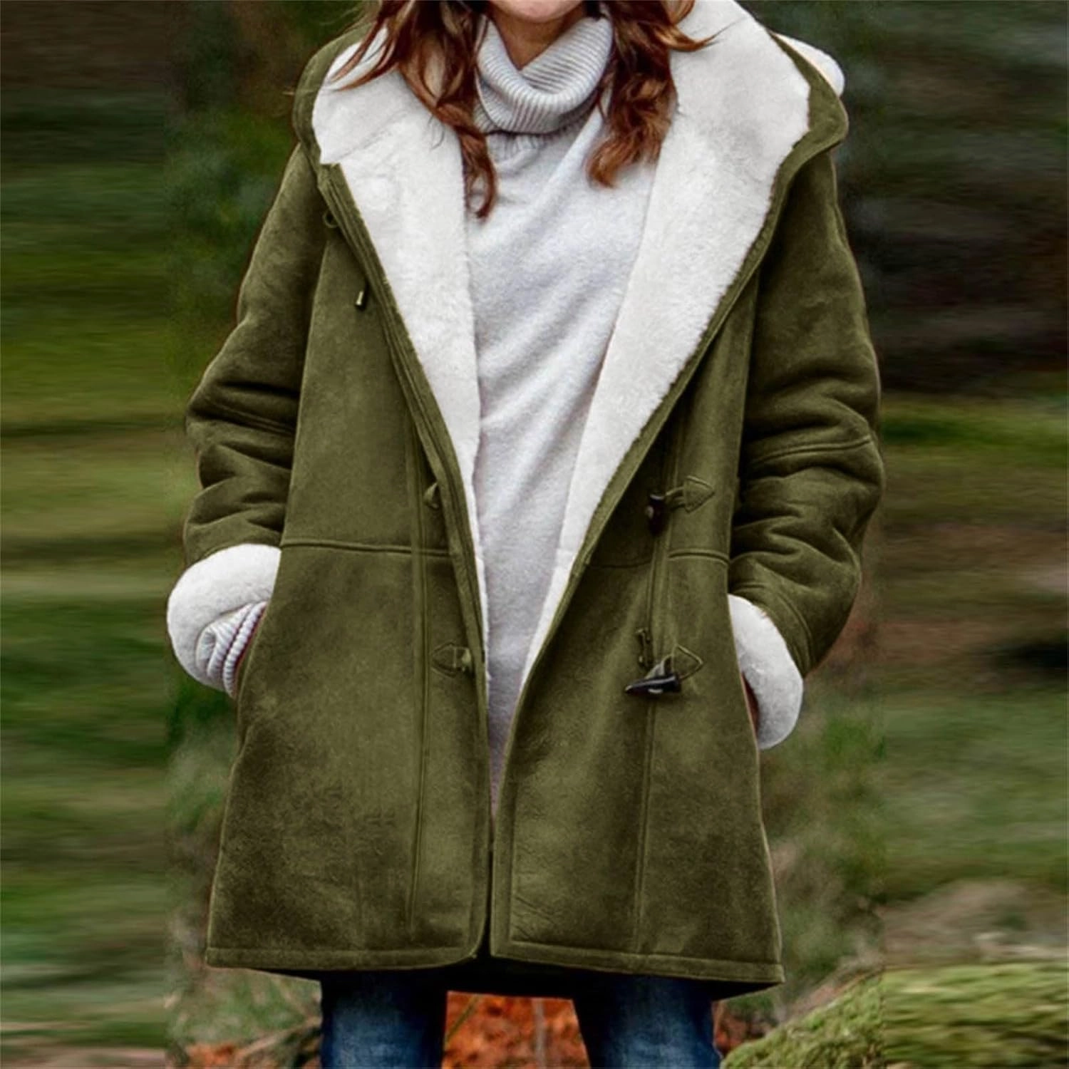 Sherpa Fleece Lined Jacket For Women 2024 Winter Warm Shearling Coat Casual Loose Plus Size Hooded Jackets With Pocket