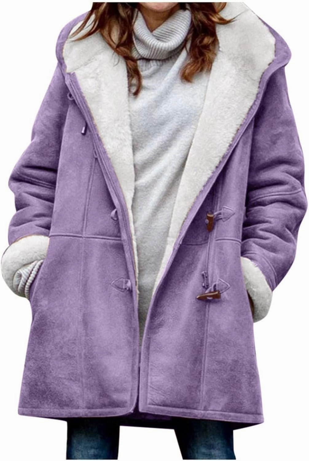 Sherpa Fleece Lined Jacket For Women 2024 Winter Warm Shearling Coat Casual Loose Plus Size Hooded Jackets With Pocket