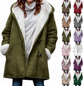 Sherpa Fleece Lined Jacket For Women 2024 Winter Warm Shearling Coat Casual Loose Plus Size Hooded Jackets With Pocket