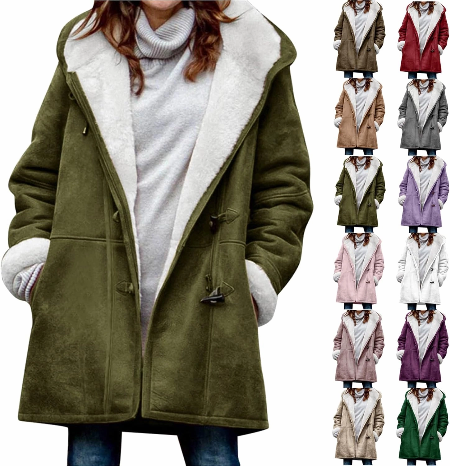 Sherpa Fleece Lined Jacket For Women 2024 Winter Warm Shearling Coat Casual Loose Plus Size Hooded Jackets With Pocket