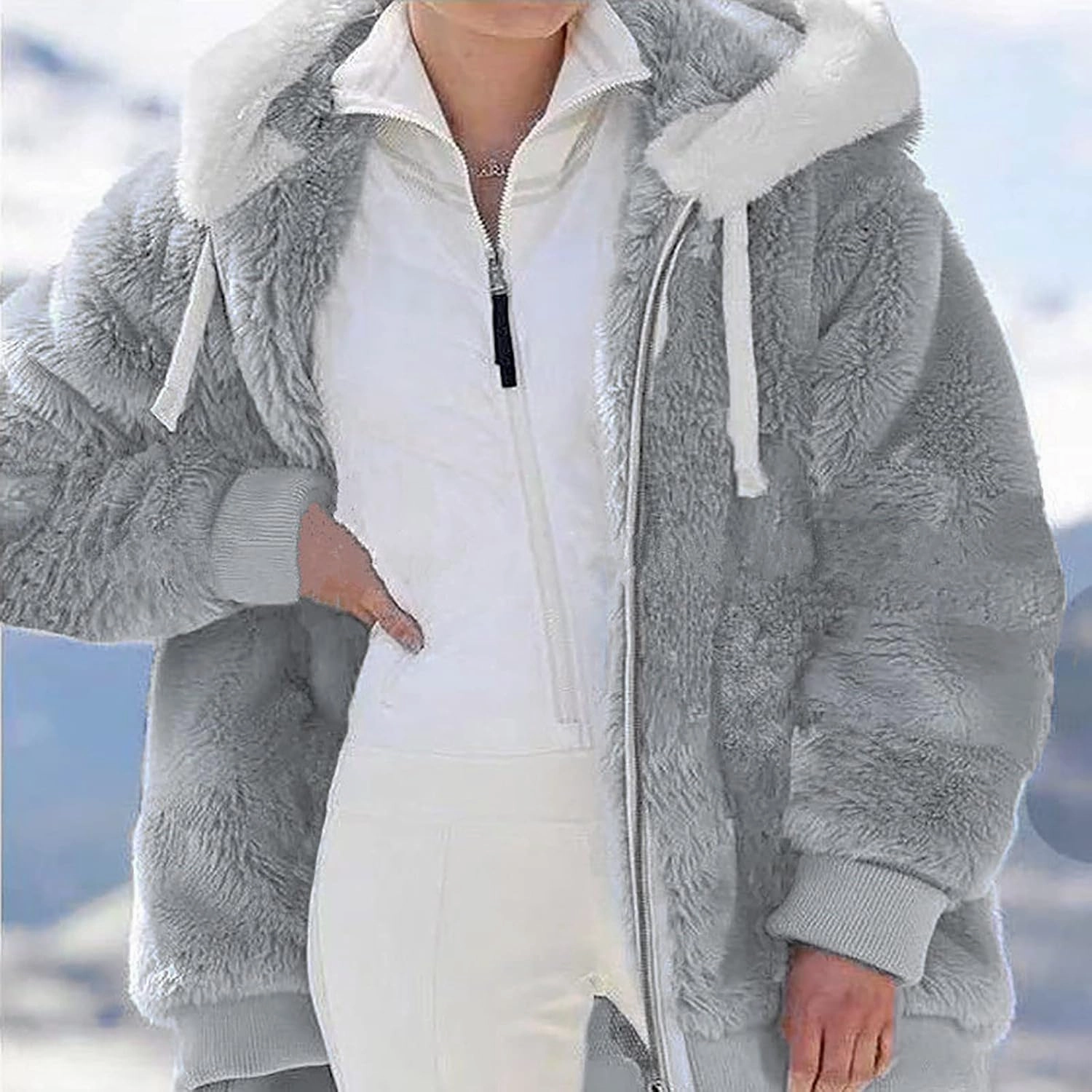 Sherpa Jackets For Women Fashion Winter Fuzzy Fleece Teddy Coat Hooded Zip Up Shaggy Fluffy Coats Warm Winter Outwear