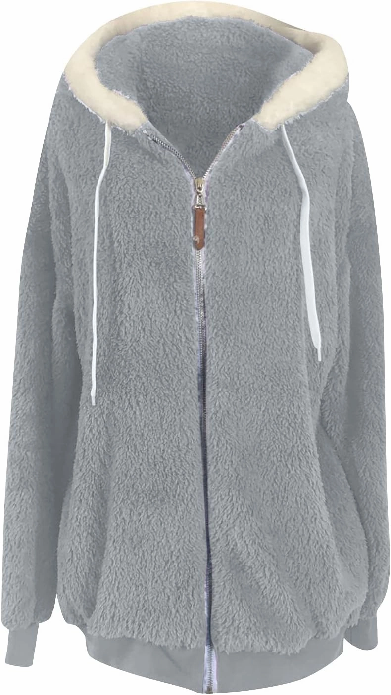 Sherpa Jackets For Women Fashion Winter Fuzzy Fleece Teddy Coat Hooded Zip Up Shaggy Fluffy Coats Warm Winter Outwear
