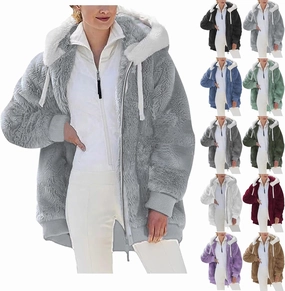 Sherpa Jackets For Women Fashion Winter Fuzzy Fleece Teddy Coat Hooded Zip Up Shaggy Fluffy Coats Warm Winter Outwear
