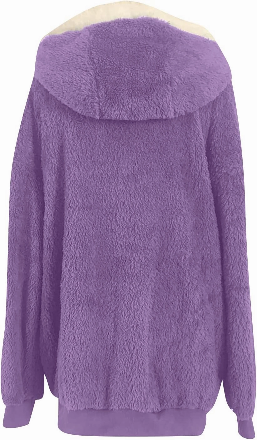 Sherpa Jackets For Women Fuzzy Fleece Teddy Coat Color Block Faux Shearling Cardigan Warm Hooded Zip Up Outwear