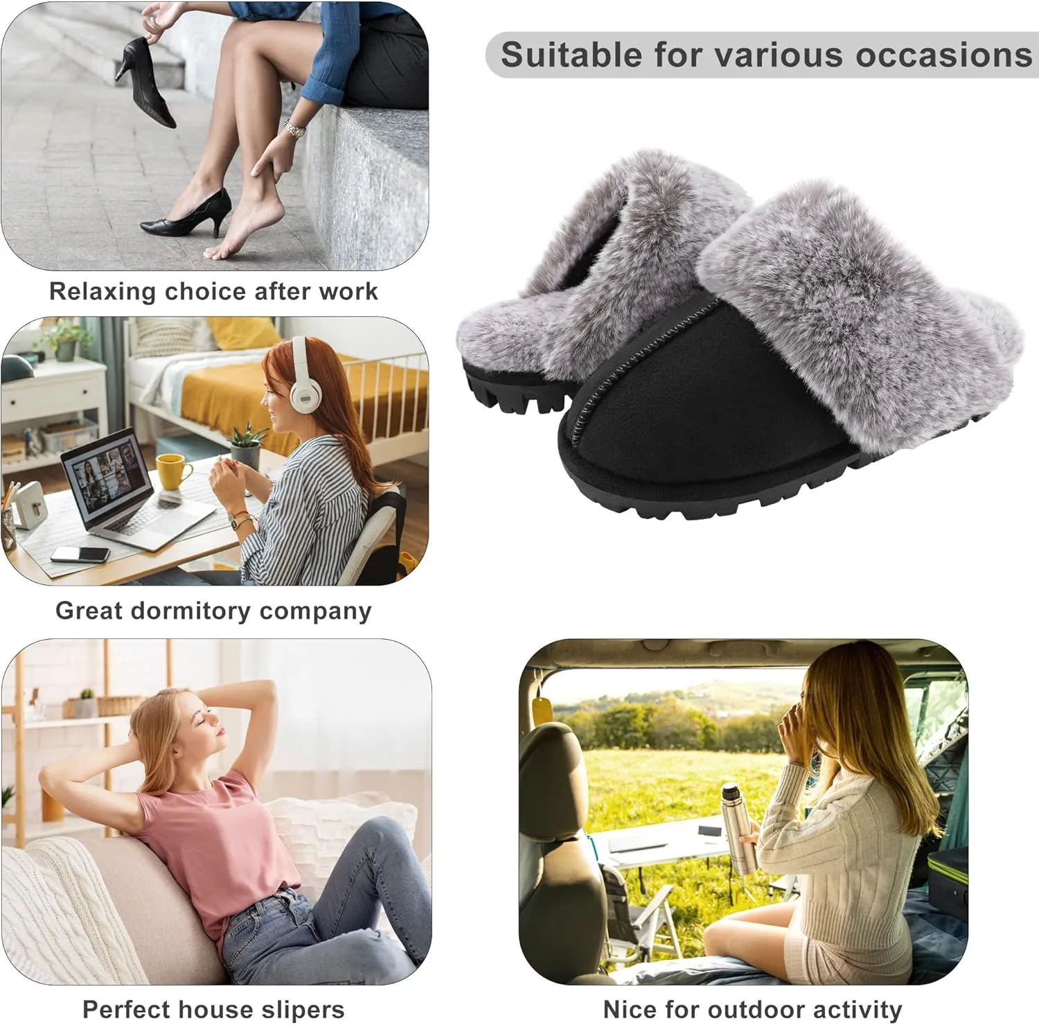 shoeslocker Womens House Slippers Memory Foam Slippers for Women Indoor Outdoor Womens House Shoes