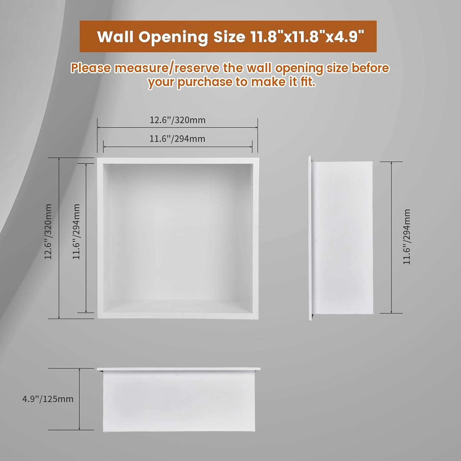 Shower Niche, 13×13 Inch Shower Niche, Waterproof Recessed wall mounted Shower Shelf, No Tile Needed Recessed Niche for Bathroom Kitchen Bedroom Insert Storage, White