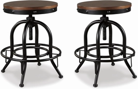 Signature Design by Ashley Valebeck Industrial Adjustable Height Swivel Barstool, 2 Count, Brown